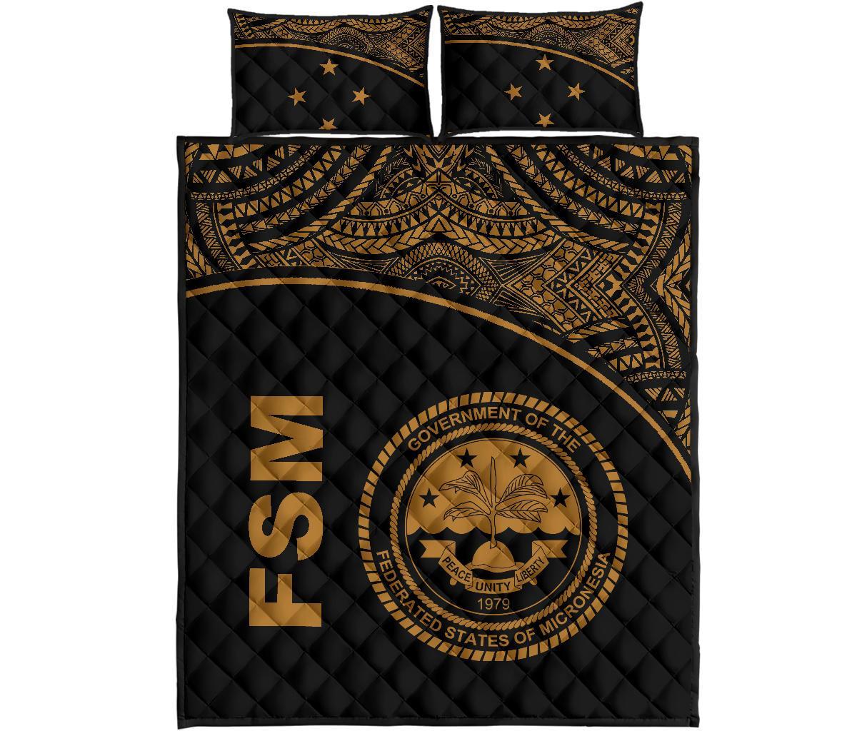 Federated States of Micronesia Quilt Bed Set - Federated States of Micronesia Seal Curve Version Yellow - Polynesian Pride