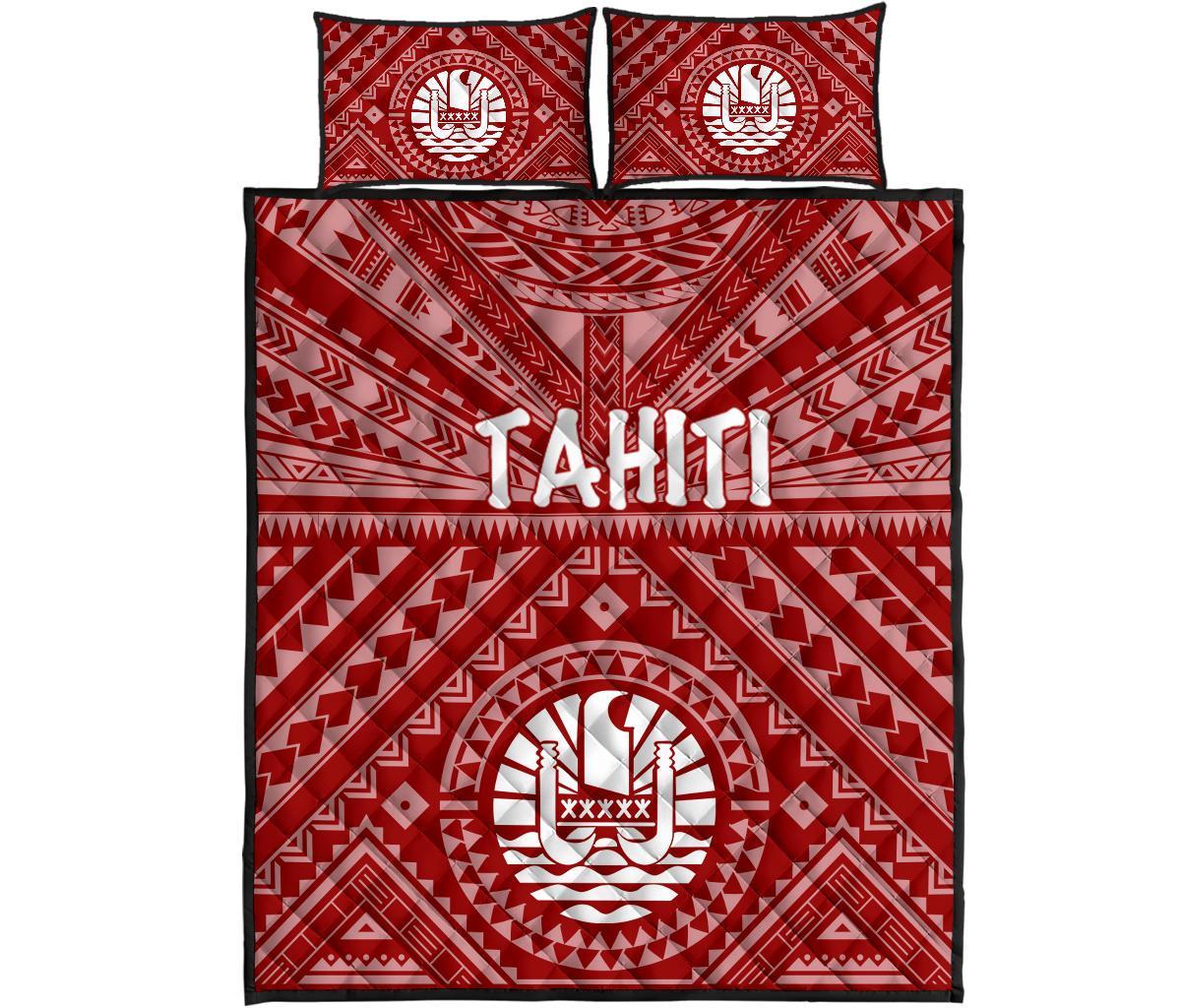 Tahiti Quilt Bed Set - Tahiti Seal In Polynesian Tattoo Style (Red) - Polynesian Pride