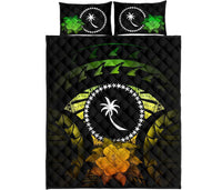 Chuuk Polynesian Quilt Bed Set Hibiscus Reggae Black - Polynesian Pride