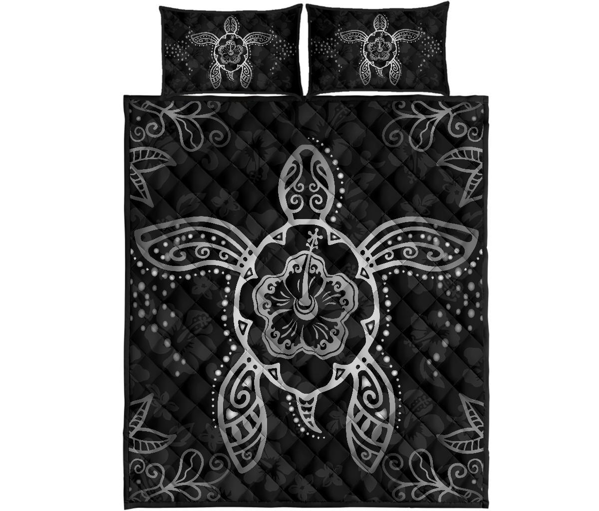 Turtle Hibiscus Gray Quilt Bed Set Gray - Polynesian Pride