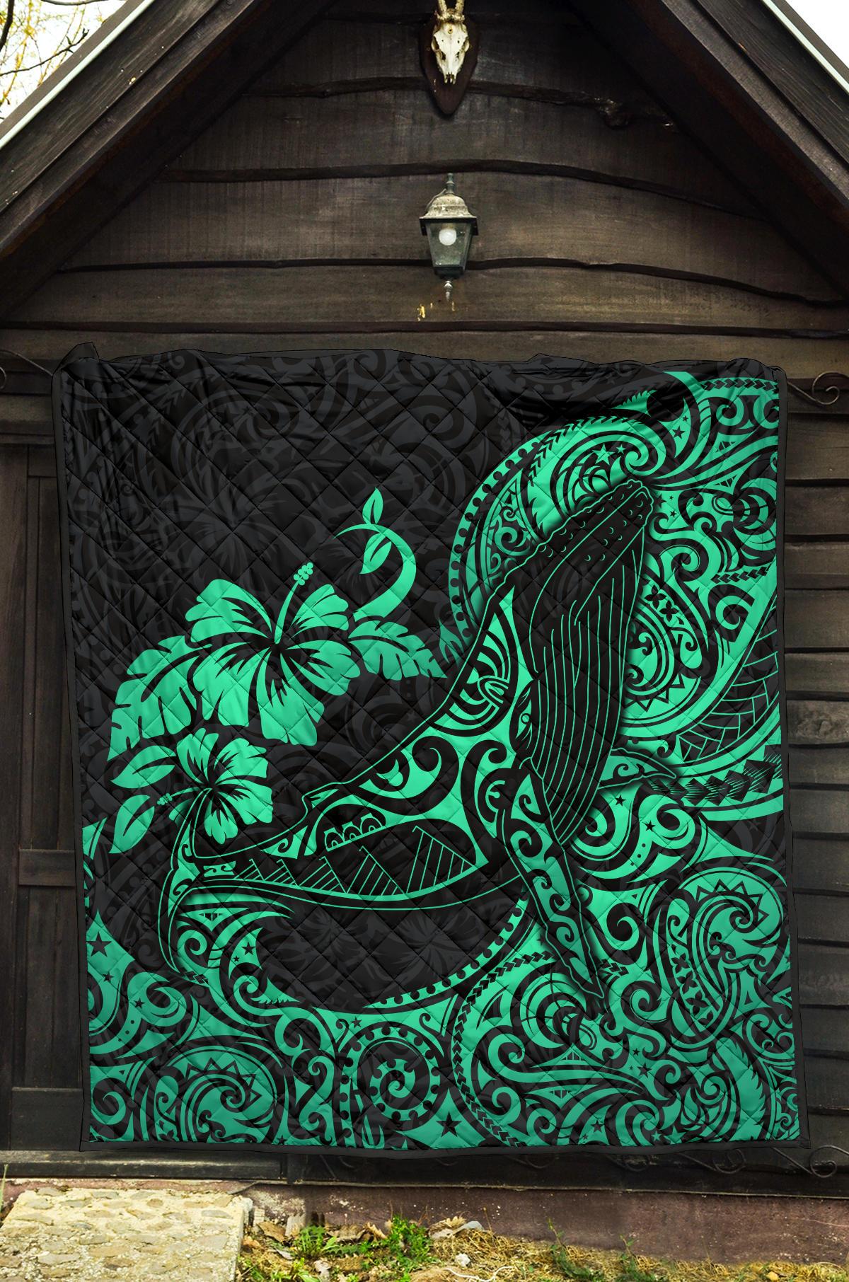 Polynesian Hawaii Premium Quilt - Polynesian Turquoise Humpback Whale - Polynesian Pride