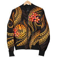 Tahiti Polynesian Men Bomber Jacket - Gold Plumeria GOLD - Polynesian Pride