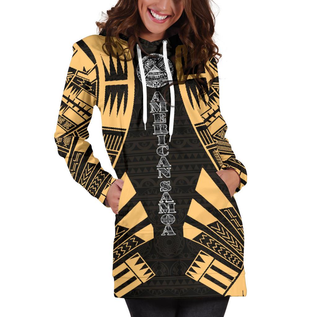American Samoa Hoodie Dress - Polynesian Tattoo Gold - Polynesian Pride