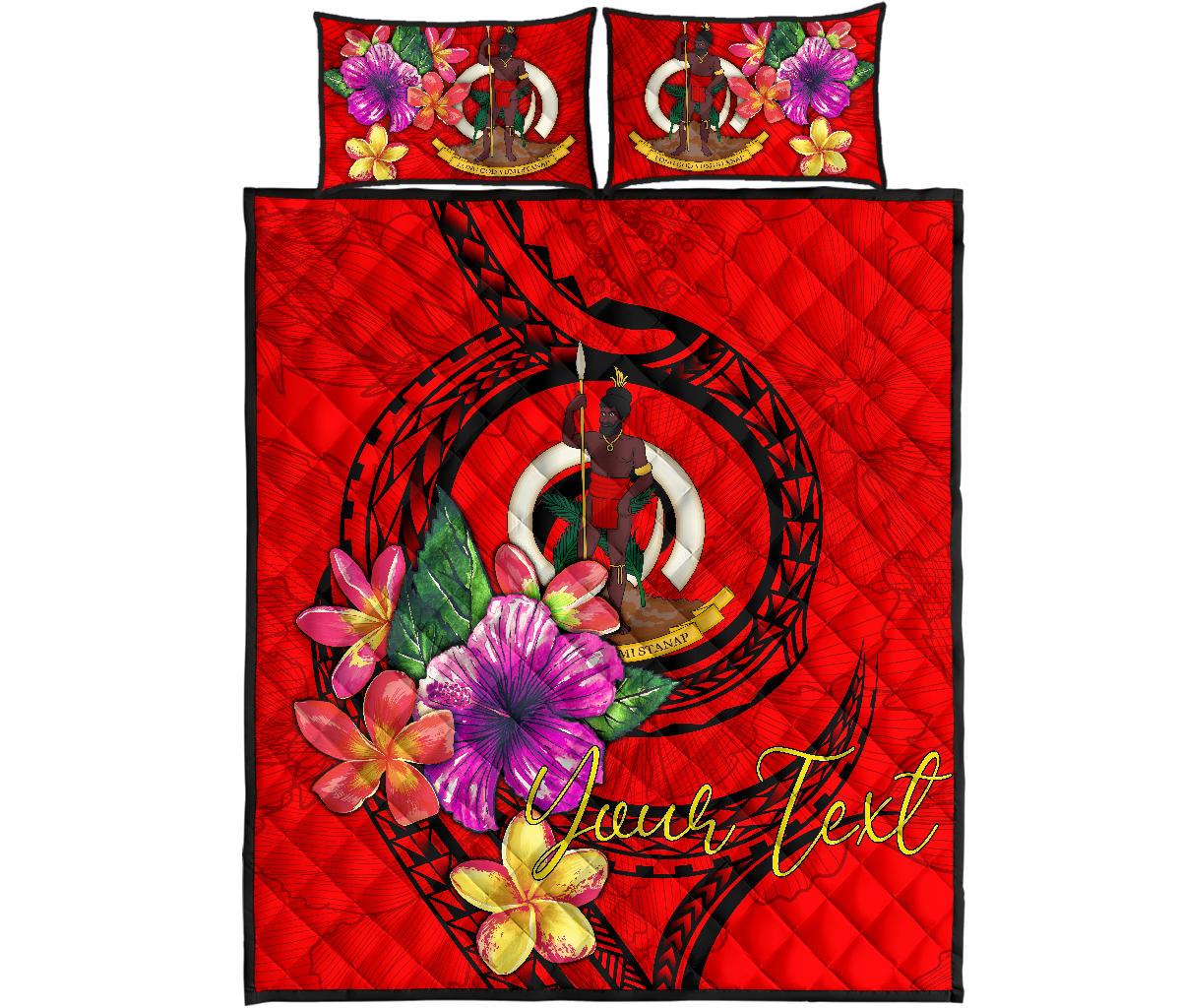 Vanuatu Polynesian Custom Personalised Quilt Bed Set - Floral With Seal Red - Polynesian Pride