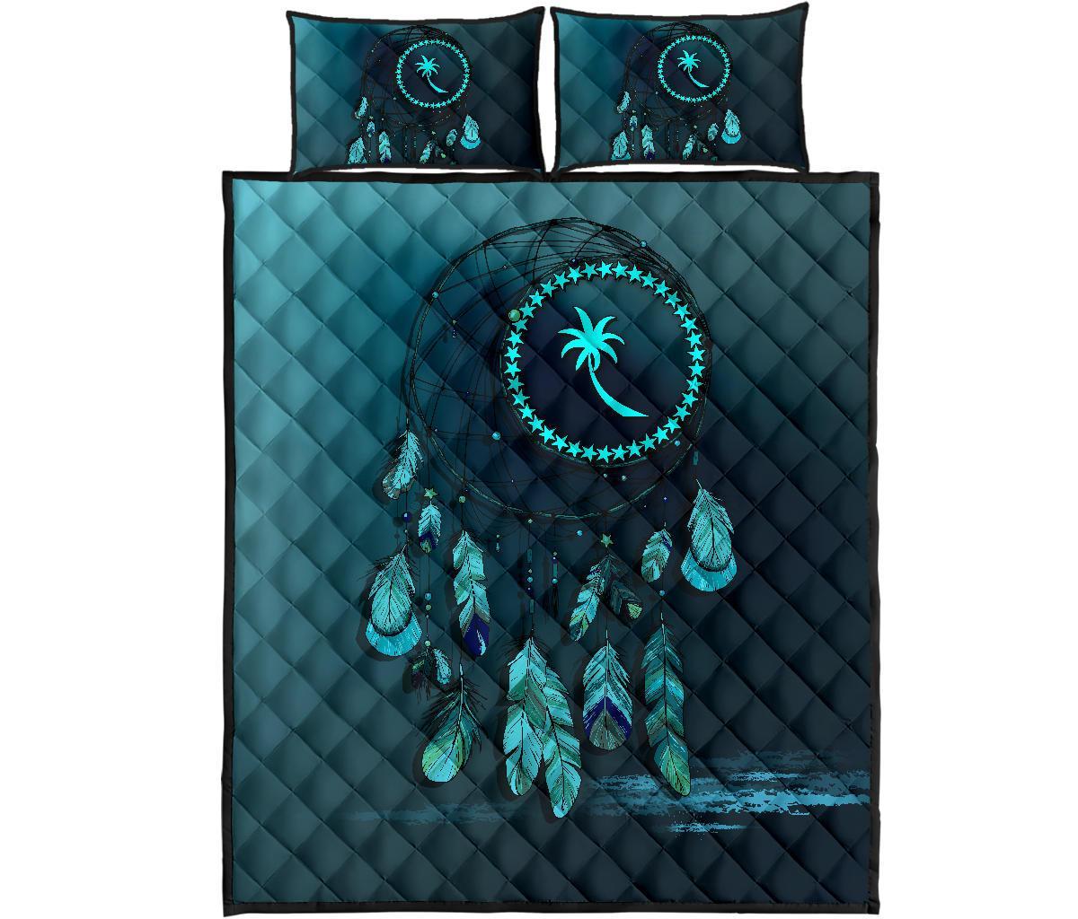 Chuuk Polynesian Quilt Bed Set Dreamcatcher Blue - Polynesian Pride