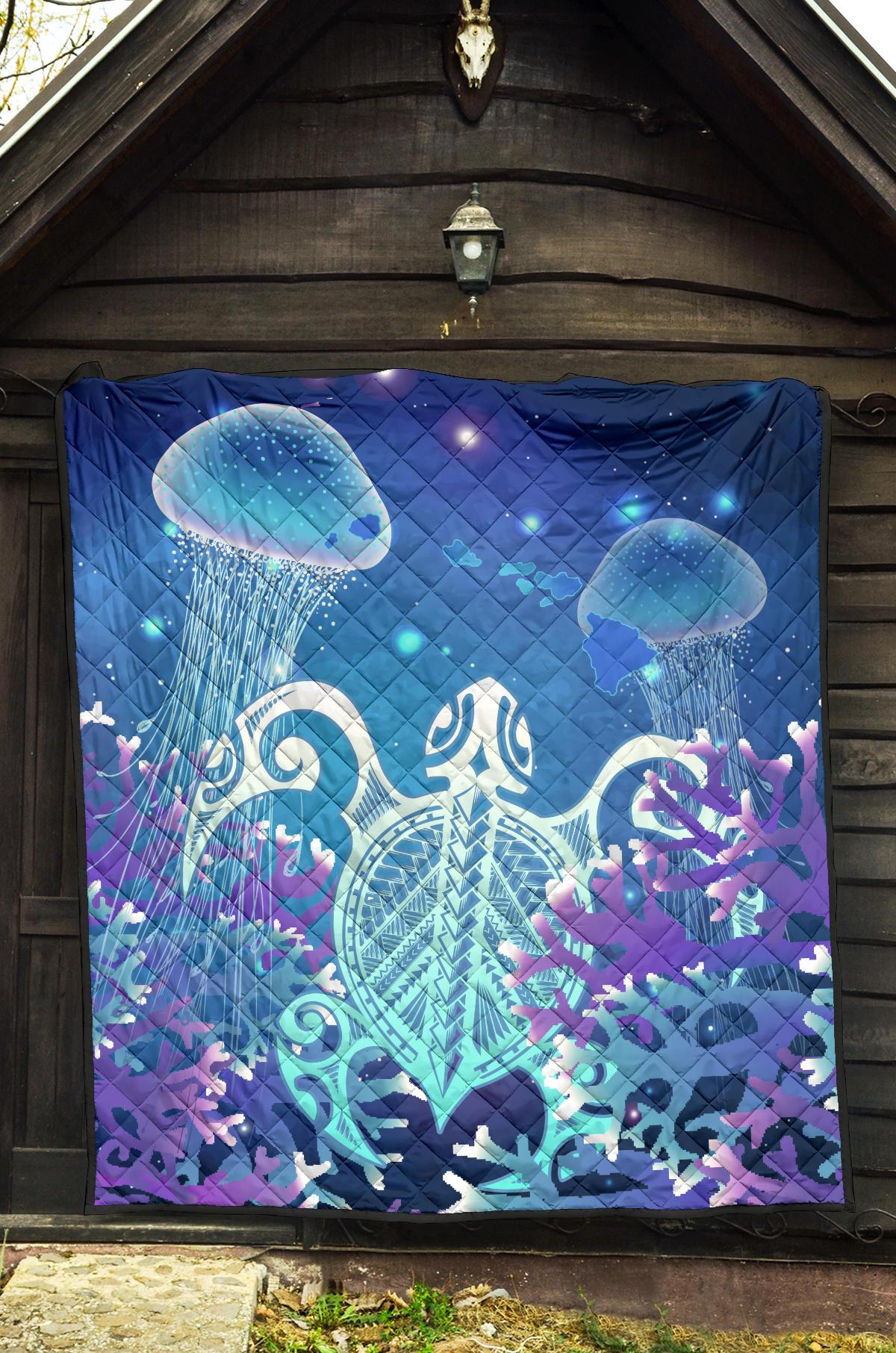 Hawaii Turtle Jellyfish Coral Galaxy Premium Quilt - Polynesian Pride