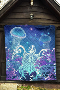 Hawaii Turtle Jellyfish Coral Galaxy Premium Quilt - Polynesian Pride