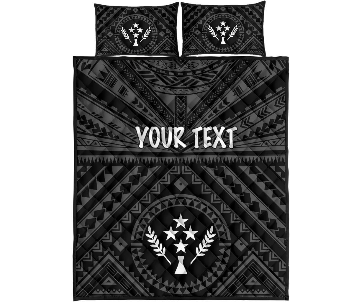 Kosrae Personalised Quilt Bed Set - Kosrae Flag In Polynesian Tattoo Style (Black) - Polynesian Pride