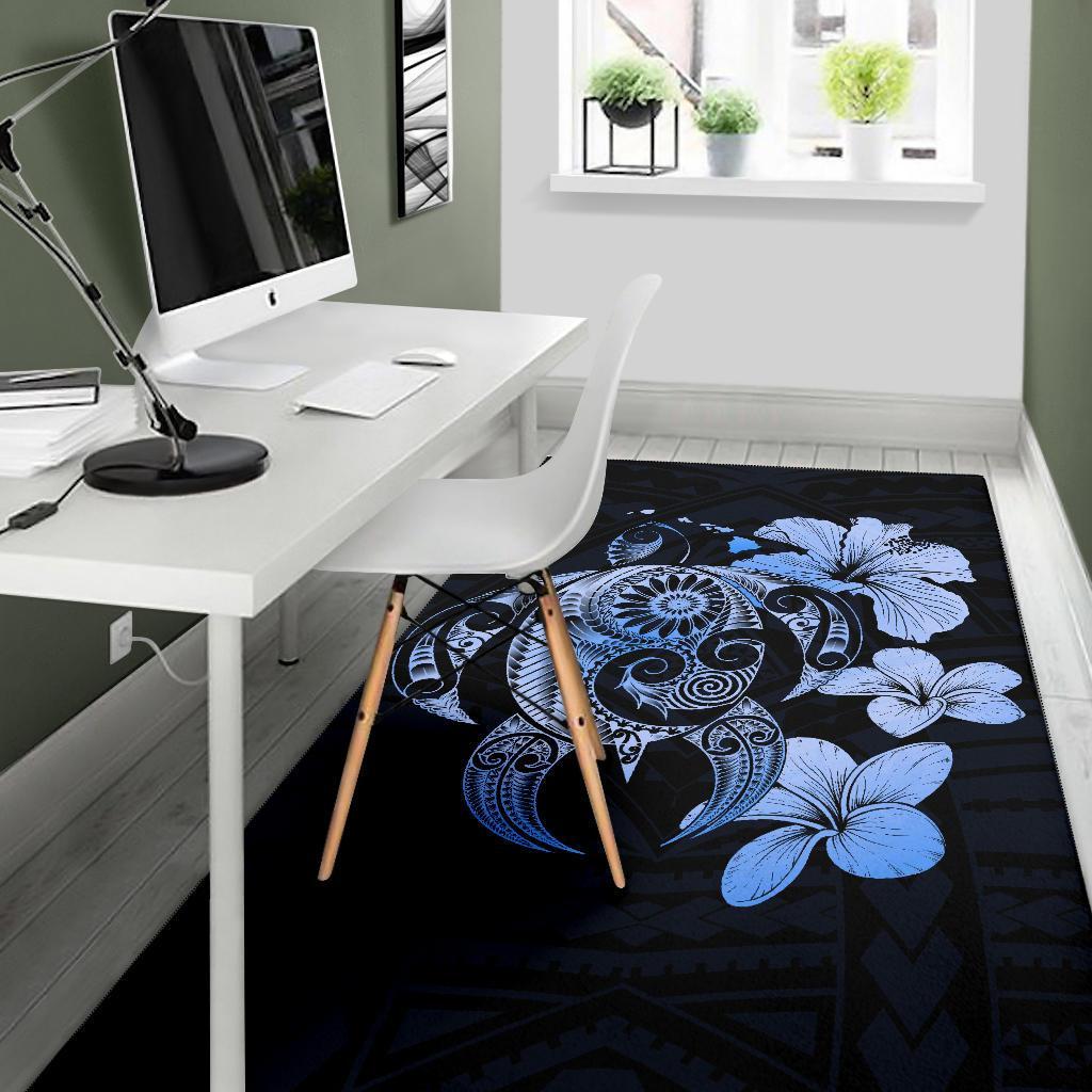 Hibiscus Plumeria Mix Polynesian Turtle Area Rug AH - Polynesian Pride