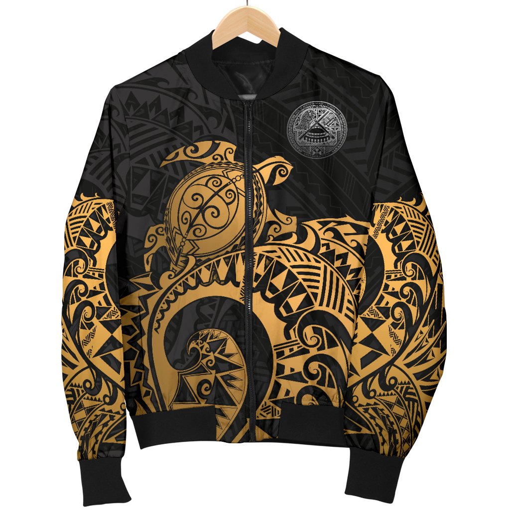 American Samoa Polynesian Bomber Jacket (Men) - Polynesian Turtle (Golden) - Polynesian Pride