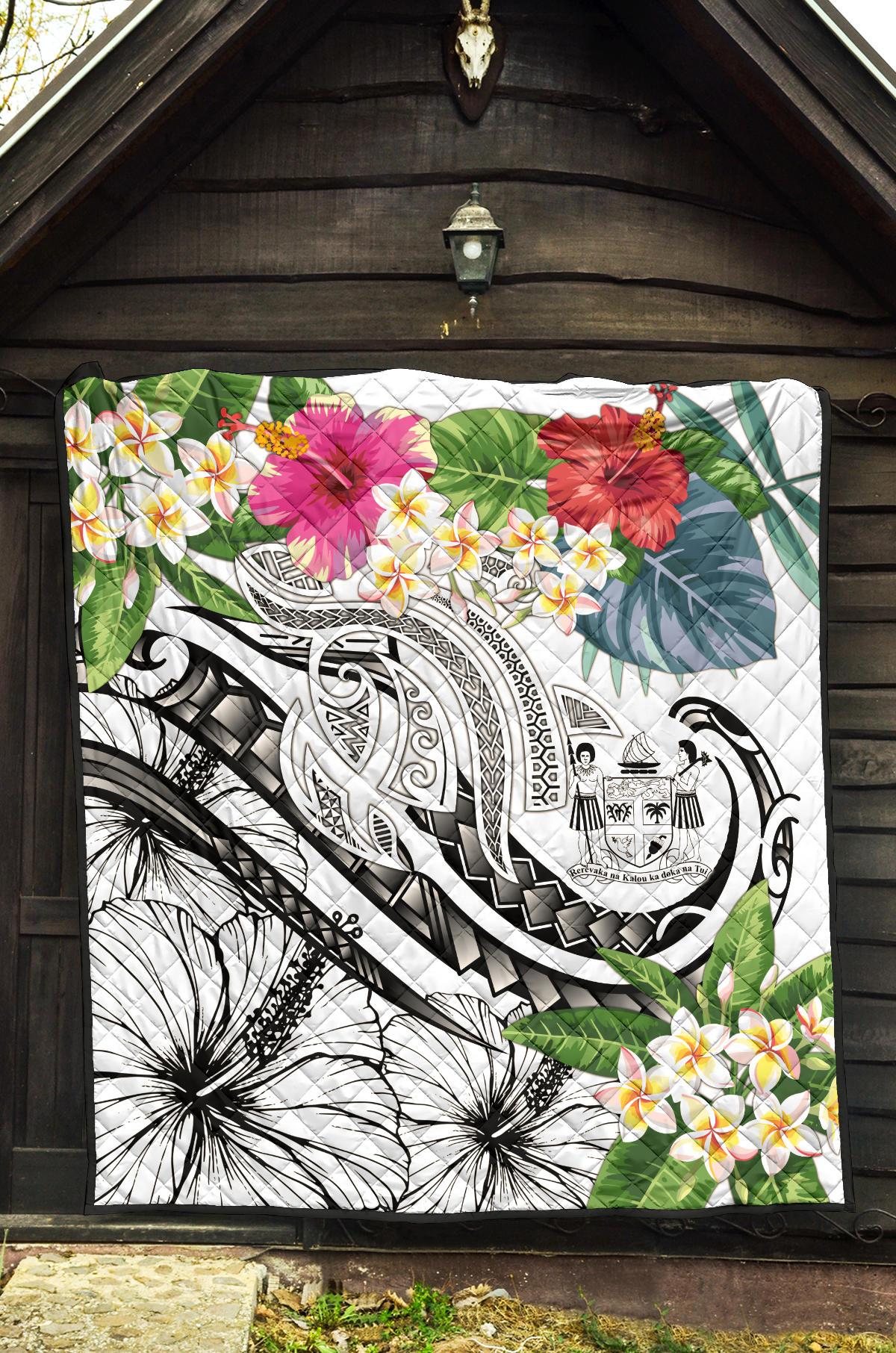 Fiji Polynesian Premium Quilt - Summer Plumeria (White) - Polynesian Pride