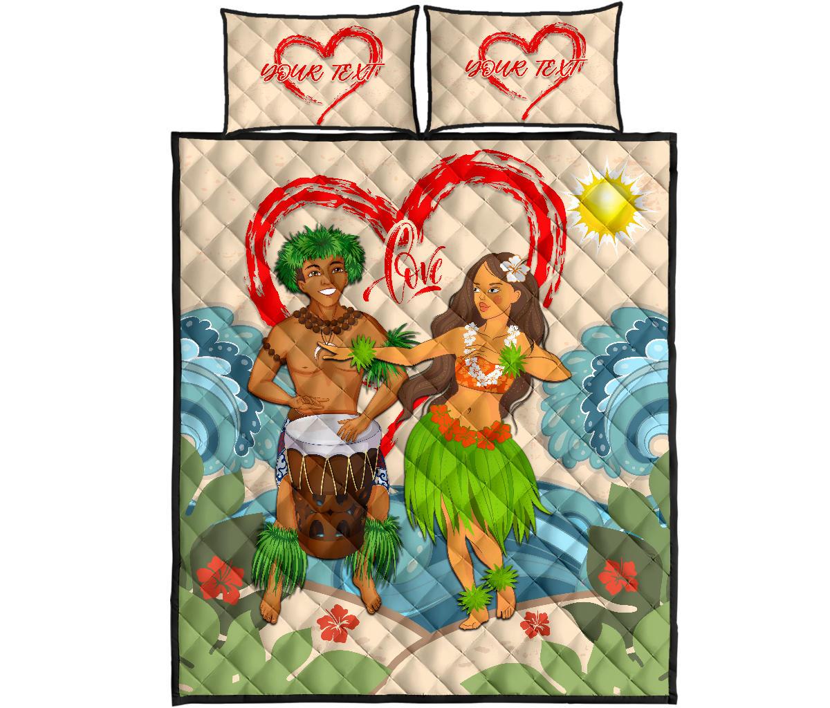 (Personalised) Hawaii Couple Valentines Quilt Bed Set - Even Style - AH Beige - Polynesian Pride