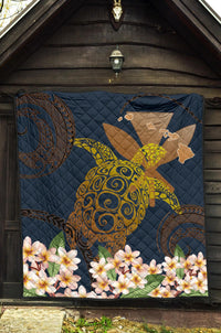 Hawaii Turtle Plumeria Polynesian Kanaka Map - Blue Style - Premium Quilt AH - Polynesian Pride