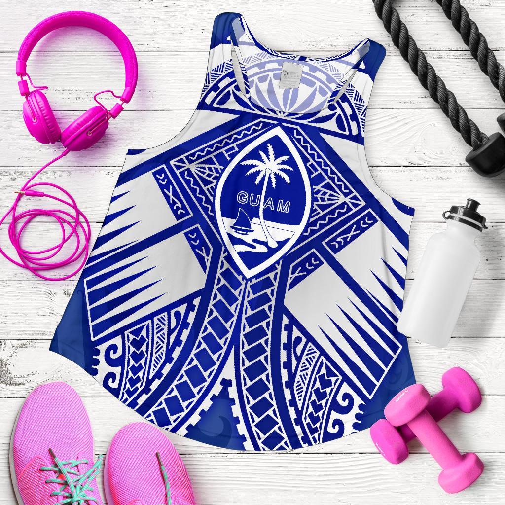 Guam Polynesian Women's Racerback Tank - Guam White Seal with Polynesian Tattoo Ver 02 - Polynesian Pride