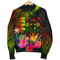 Fiji Polynesian Men's Bomber Jacket - Hibiscus and Banana Leaves - Polynesian Pride