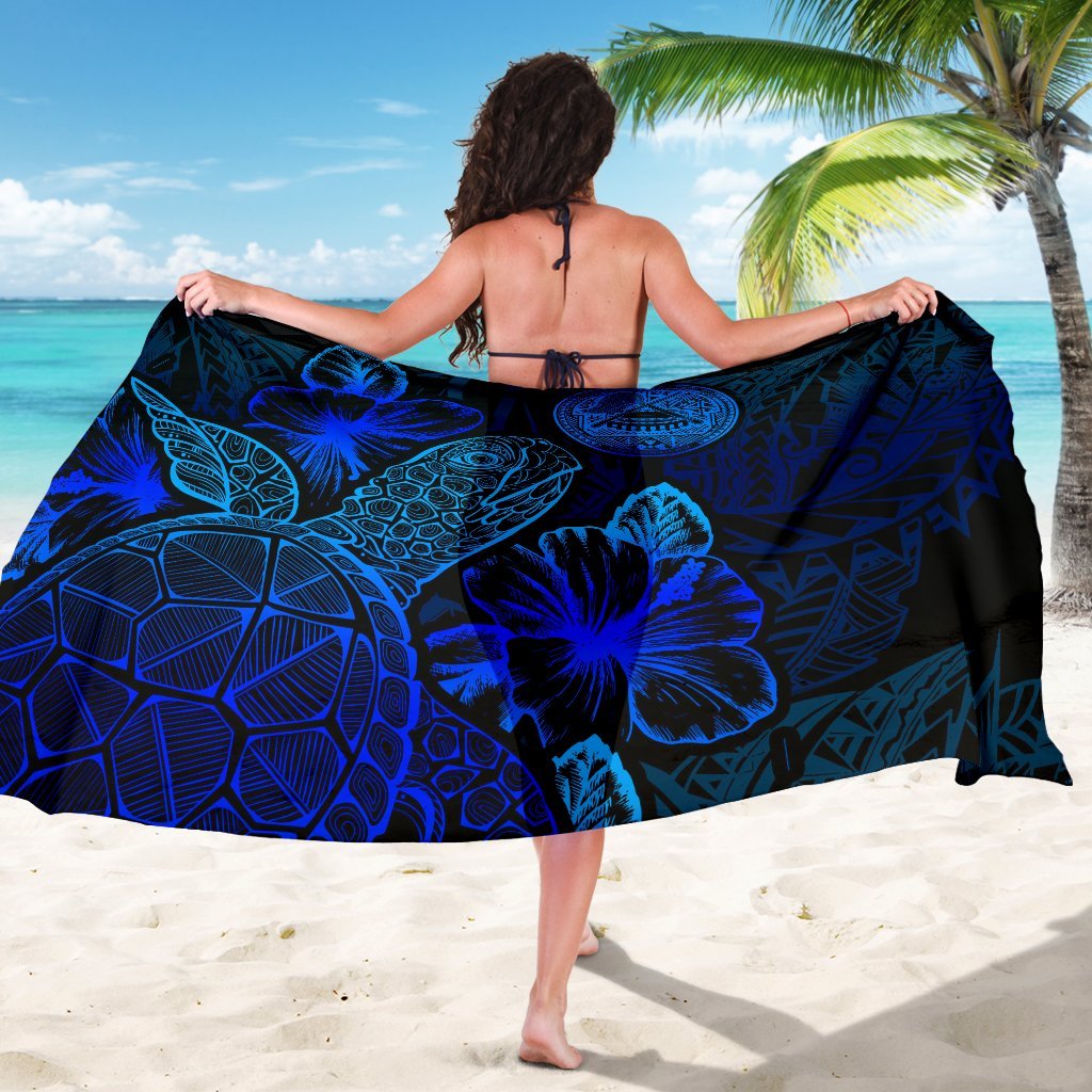 American Samoa Sarong - Turtle Hibiscus Pattern Blue - Polynesian Pride