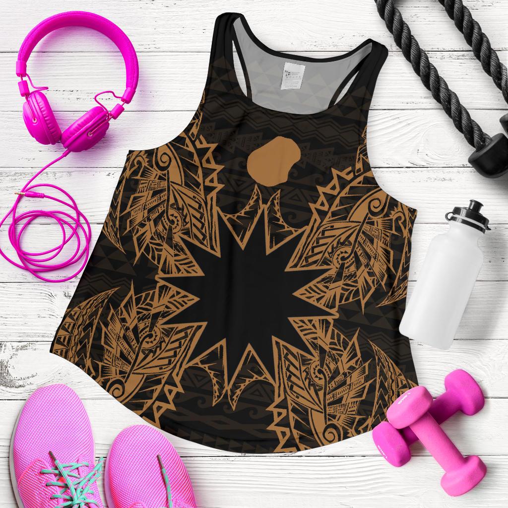 Nauru Polynesian Women Tank Top Map Gold - Polynesian Pride