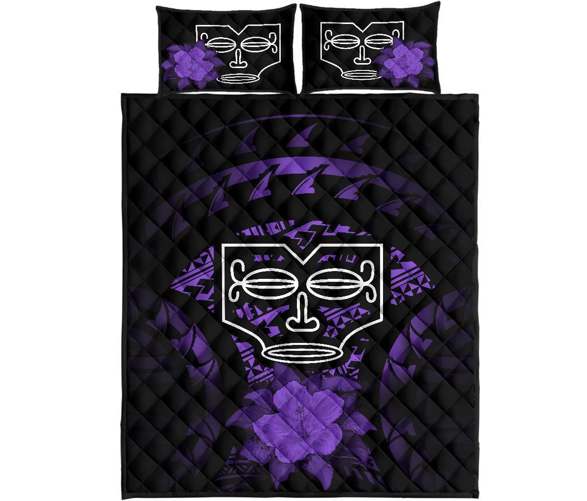 Marquesas Islands Polynesian Quilt Bed Set Hibiscus Purple - Polynesian Pride