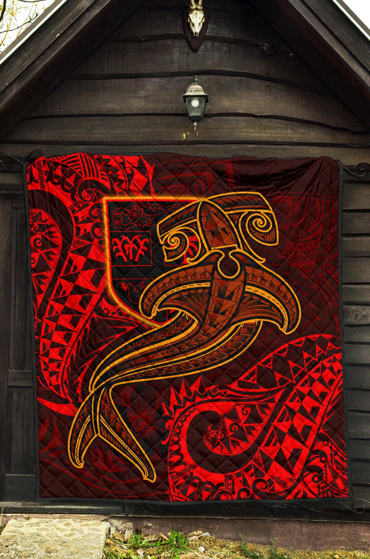 Fiji Premium Quilt - Red Shark Polynesian Tattoo - Polynesian Pride