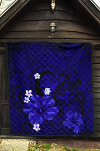 Hawaii Turtle Poly Tribal Blue Premium Quilt - Polynesian Pride