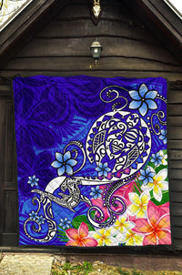 Polynesian Premium Quilt - Turtle Plumeria Blue Color - Polynesian Pride