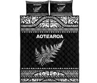 Aotearoa New Zealand Maori Quilt Bed Set Silver Fern White - Polynesian Pride