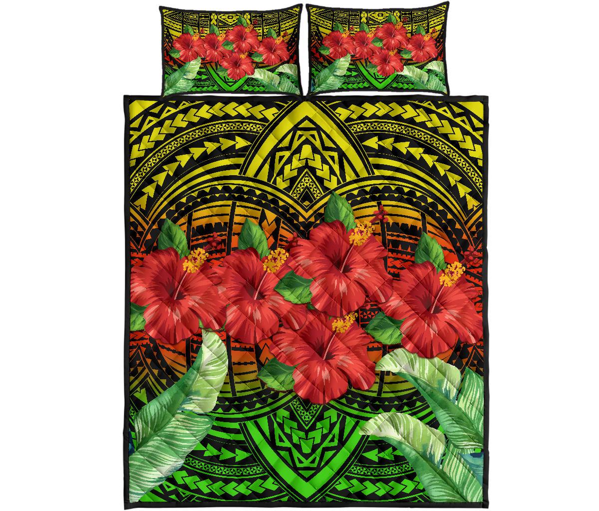 Hawaii Hibiscus Tropical Polynesian Tribal Quilt Bed Set - Suri Style - AH - Polynesian Pride