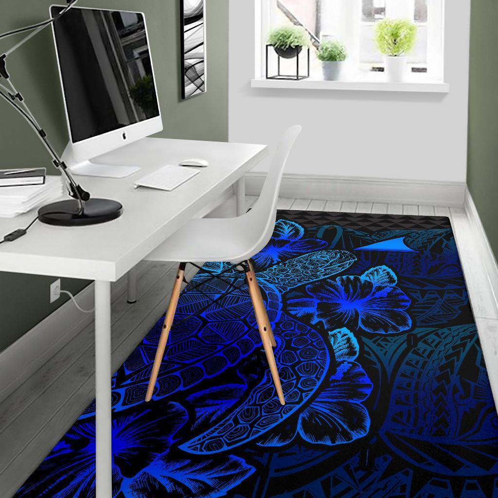 Tokelau Area Rugs Turtle Hibiscus Blue - Polynesian Pride