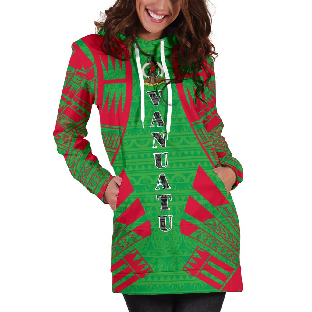 Vanuatu Hoodie Dress - Polynesian Tattoo Flag - Polynesian Pride