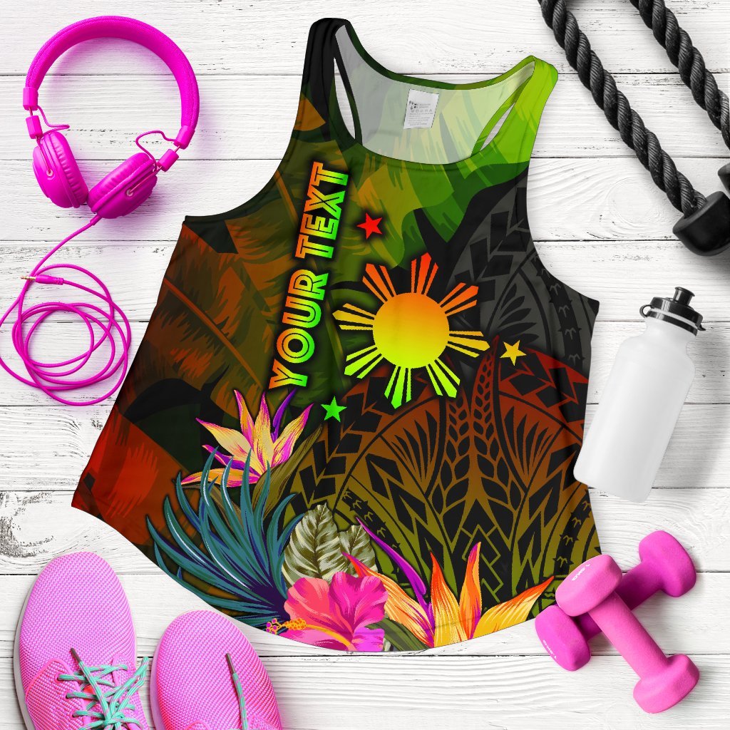 The Philippines Polynesian Personalised Women's Racerback Tank - Hibiscus and Banana Leaves Art - Polynesian Pride