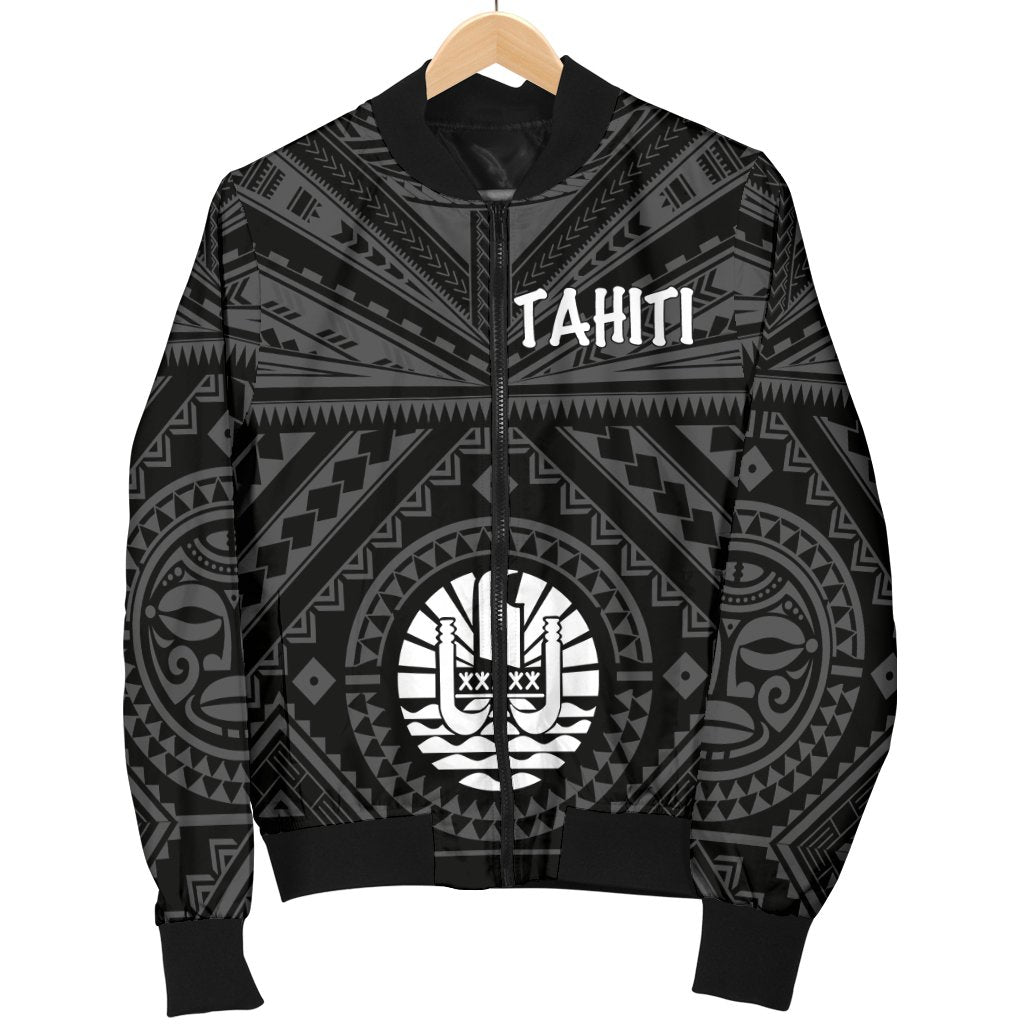 Tahiti Men's Bomber Jacket - Tahiti Seal In Polynesian Tattoo Style (Black) - Polynesian Pride