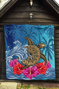 Hawaii Sea Turtle Hibiscus Coconut Tree Premium Quilt - Polynesian Pride