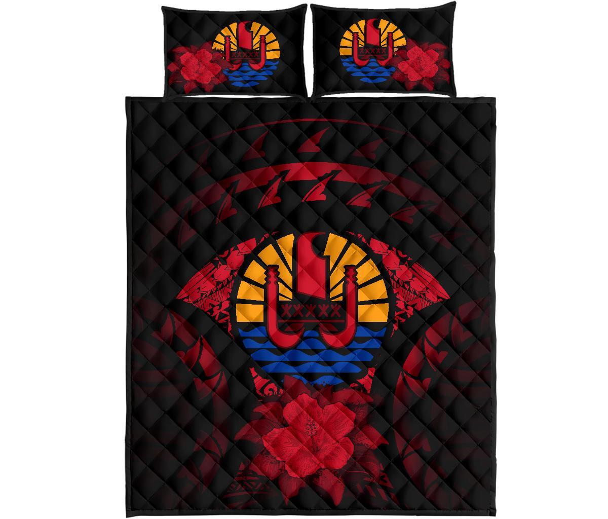 Tahiti Polynesian Quilt Bed Set Hibiscus Red - Polynesian Pride