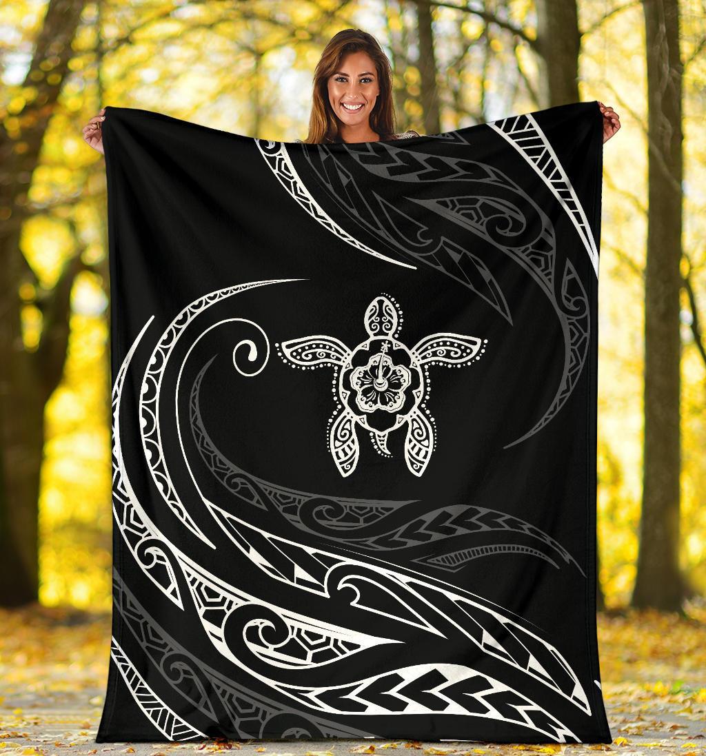Hawaii Turtle Hibicus Premium Blanket - Frida Style - White - Polynesian Pride