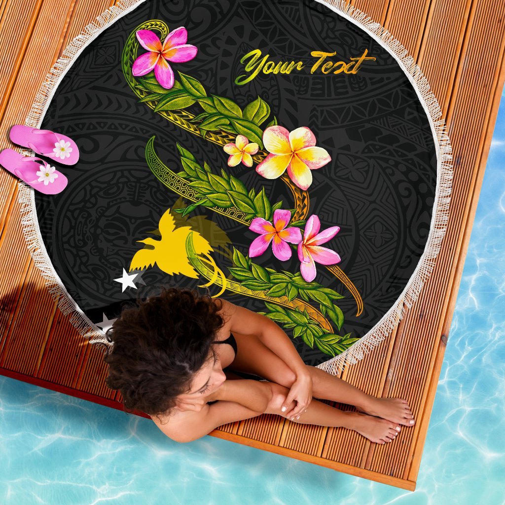 Papua New Guinea Custom Personalised Beach Blanket - Plumeria Tribal - Polynesian Pride