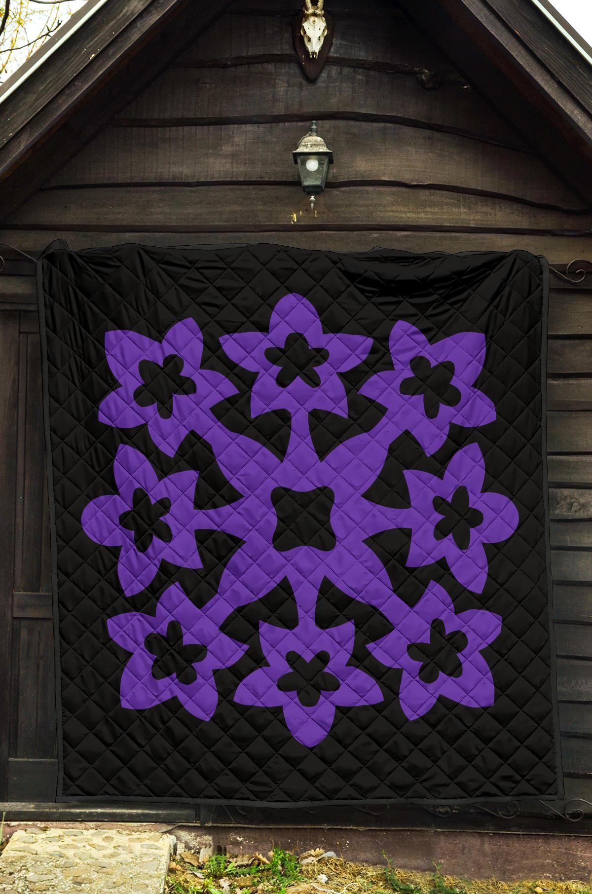 Hawaiian Premium Quilt Royal Pattern - Black And Purple - A1 Style - Polynesian Pride