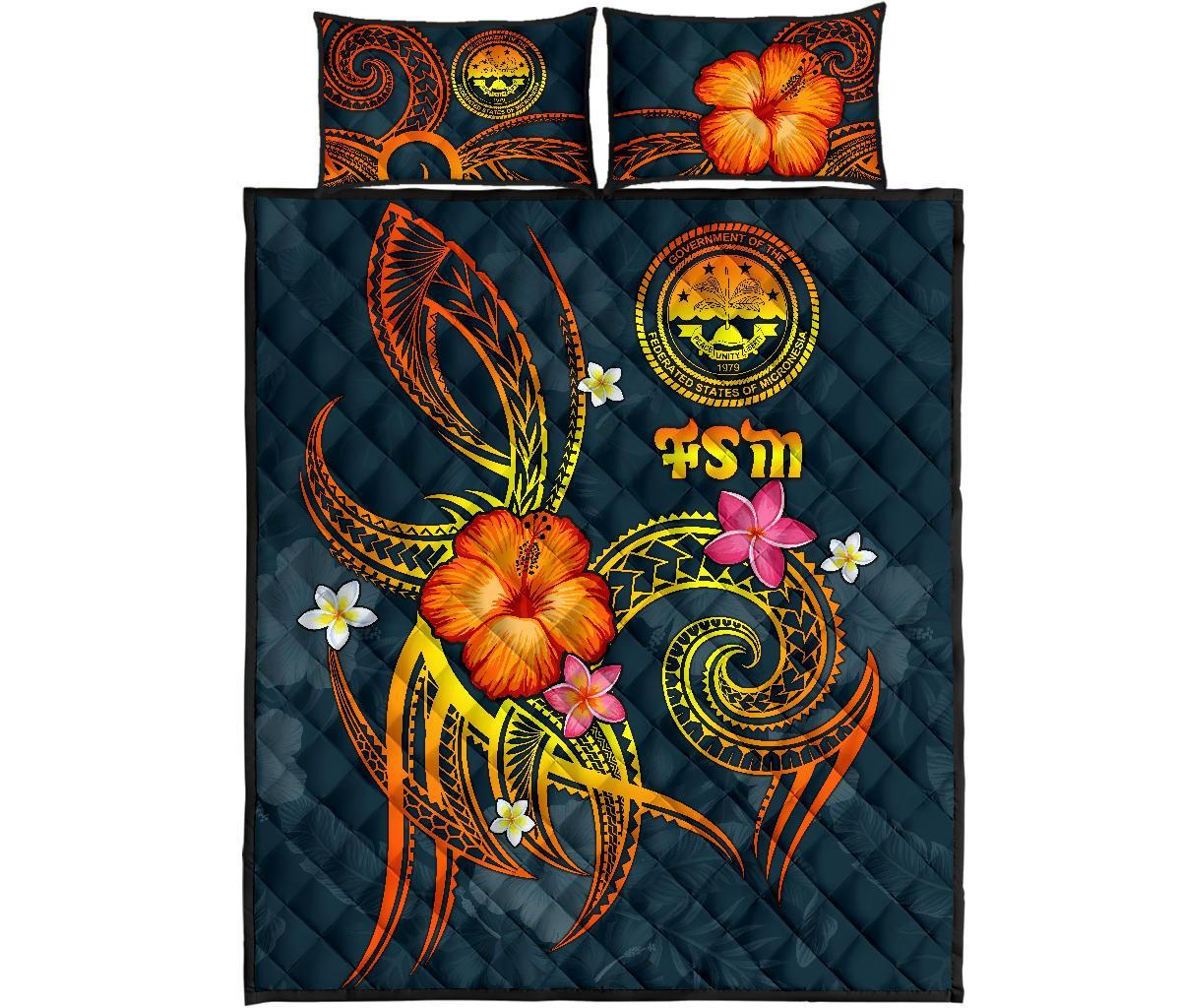 Federated States of Micronesia Polynesian Quilt Bed Set - Legend of FSM (Blue) - Polynesian Pride