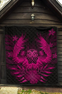Hawaii Owl Hibiscus Plumeria Premium Quilt - Pink - Polynesian Pride