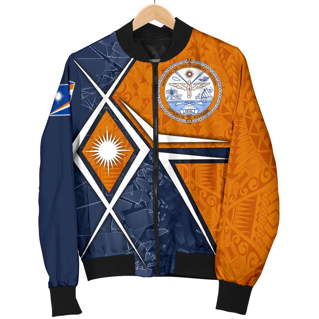 Marshall Islands Men's Bomber Jacket - Marshall Islands Flag with Polynesian Patterns - Polynesian Pride