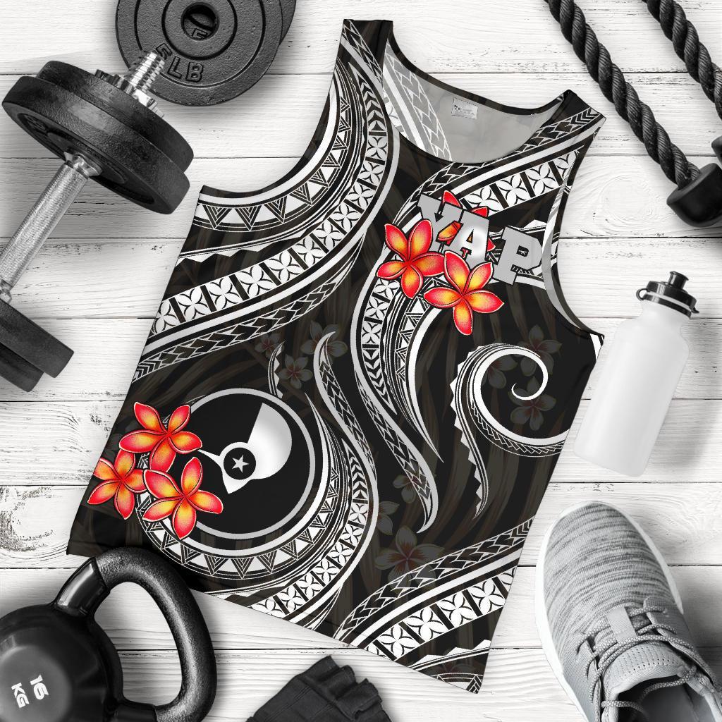 Yap Micronesian Men Tank Top - Black Plumeria BLACK - Polynesian Pride