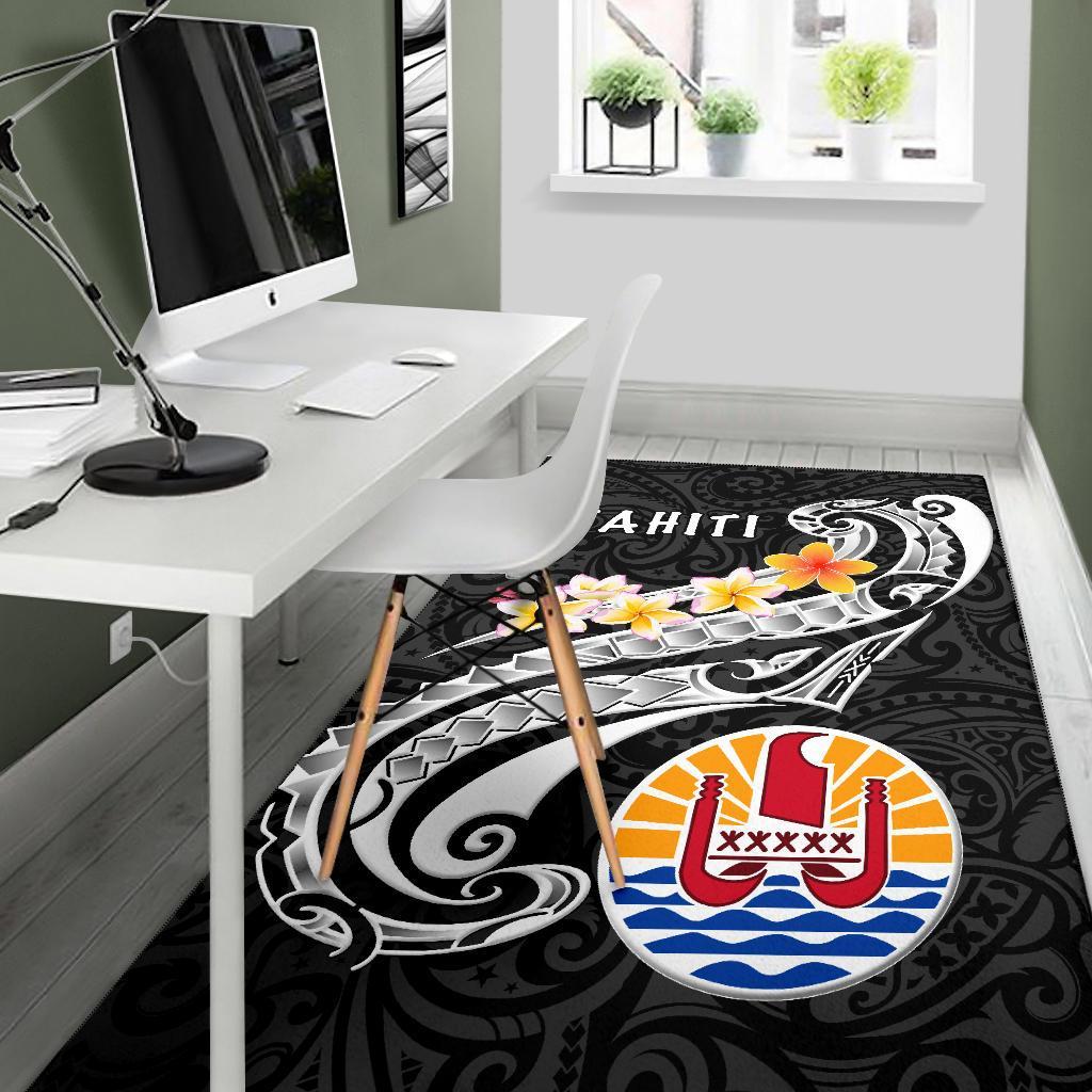 Tahiti Area Rug - Tahiti Seal Polynesian Patterns Plumeria (Black) - Polynesian Pride