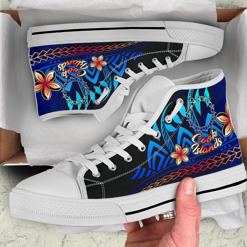Cook Islands High Top Shoes Blue - Vintage Tribal Mountain - Polynesian Pride