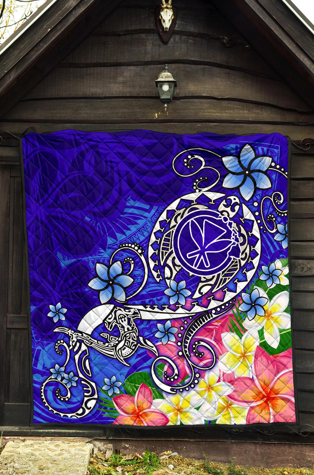 Hawaii Premium Quilt - Turtle Plumeria Polynesian Tattoo Blue Color - Polynesian Pride