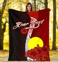 Palau Polynesian Custom Personalised Premium Blanket - Coat Of Arm With Hibiscus - Polynesian Pride