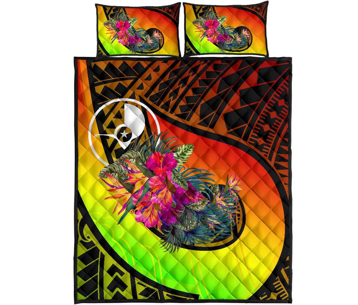 Yap Quilt Bed Set - Polynesian Hook And Hibiscus (Raggae) - Polynesian Pride