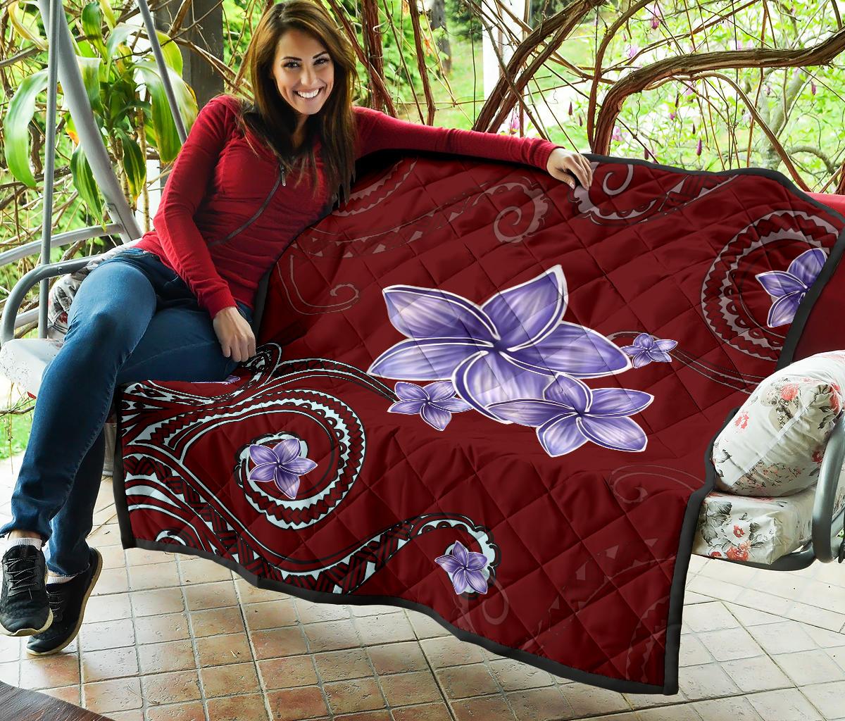 Plumeria Violet Polynesia Red Premium Quilt - Polynesian Pride