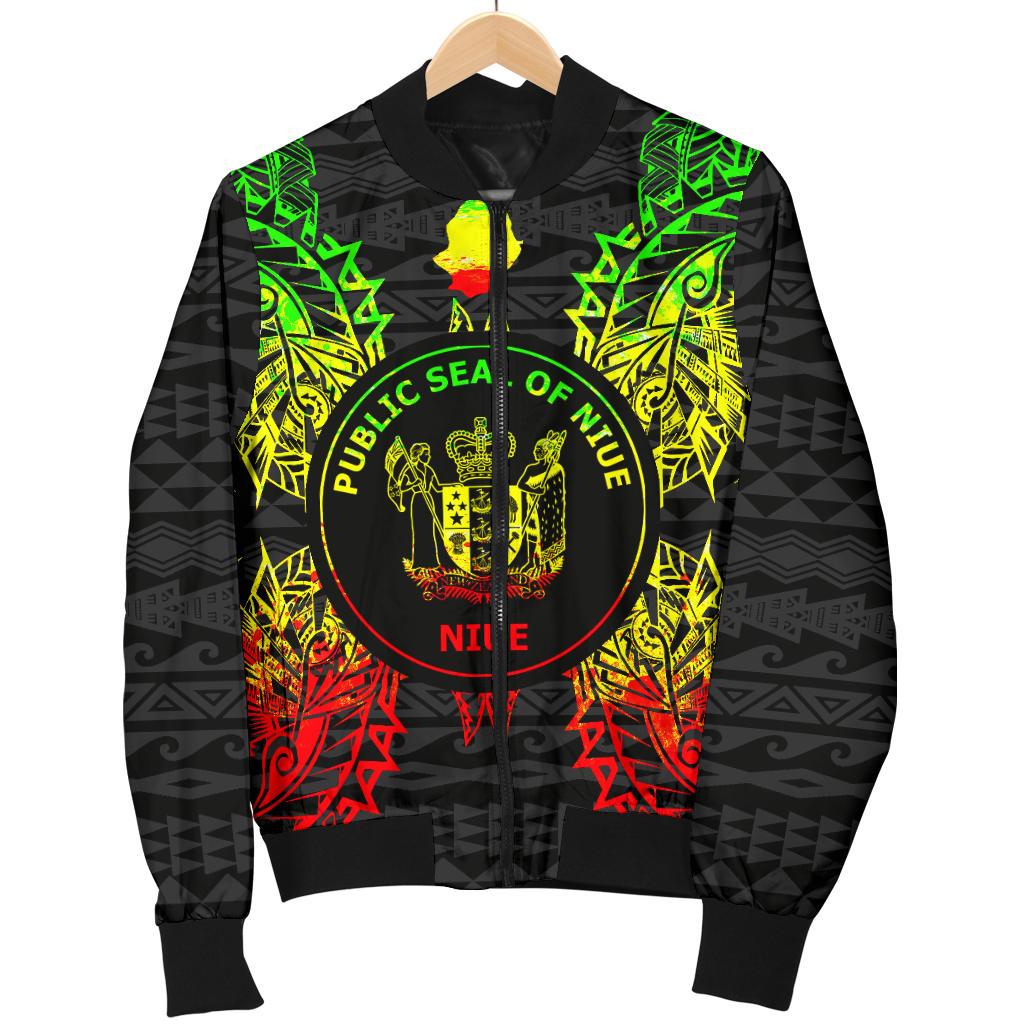 Niue Polynesian Men's Bomber Jacket Map Reggae - Polynesian Pride