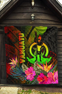 Vanuatu Polynesian Premium Quilt - Hibiscus and Banana Leaves - Polynesian Pride