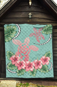 Hawaii Tropical Hibiscus Turtle Mint Style - Premium Quilt AH - Polynesian Pride