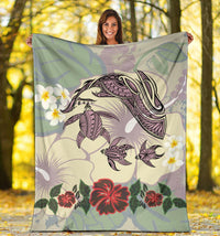 Hawaii Turtle Shark Hibiscus Premium Blanket - Beige - LH Style - Polynesian Pride